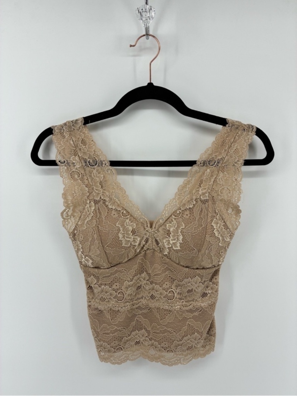 Lace Bralette Tank in Nude Cropped Minimalist